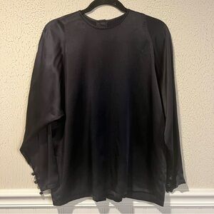 Ellen Tracy Vintage 100% Silk Navy Long Sleeve Shirt size 10 petite